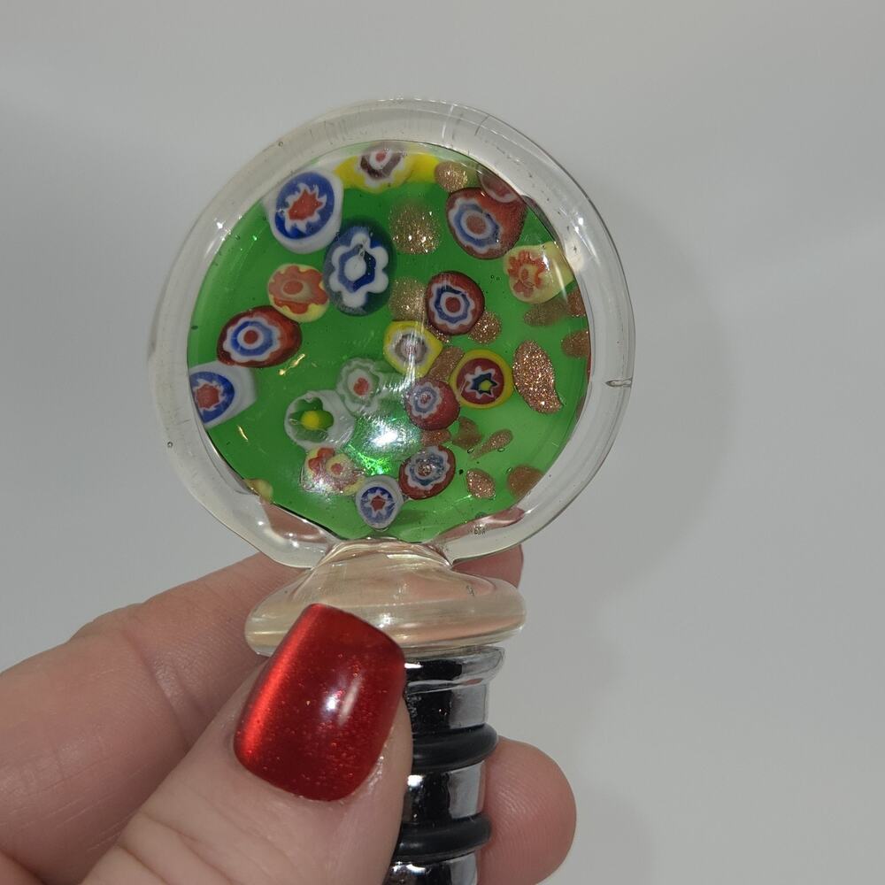 Vintage Murano Glass Millefiori Round /Circle Bottle Stopper Hand Made in Italy